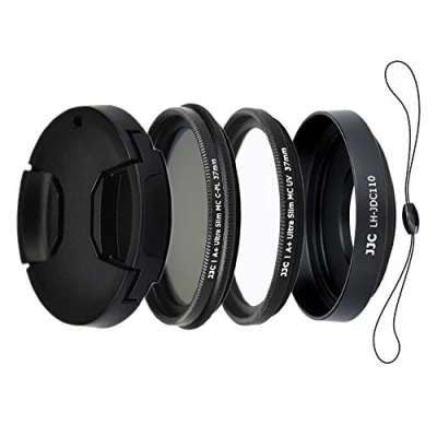 Immagine di JJC 4 Pezzo Kit per Paraluce Fotocamera Digitale Canon PowerShot G1X Mark III Metallo in Lega di Alluminio, Paraluce, MCUV &amp; CPL Filtri, Copriobiettivo con Stringa