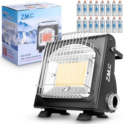 Immagine di Z.M.C riscaldamento a gas portatile 2 in 1 e fornello + 16 cartucce da 227 g, ceramica multifunzionale, campeggio 1,7 kW, riscaldatore per esterni