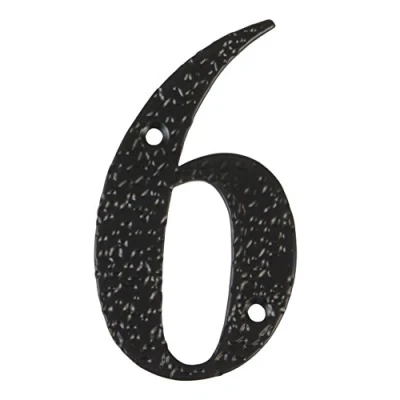 Immagine di Amig Numero Per case o porte Nº 6 100 x 65 mm Pareti Muri Esterni di Vivande In Acciaio Finitura Nero Epoxi Stile Forgia Include Tasselli e Tirafondi