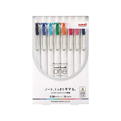 Immagine di Uni Ball One, penna a sfera con inchiostro gel da 0,38 mm, set di 8 colori (UMNS388C)