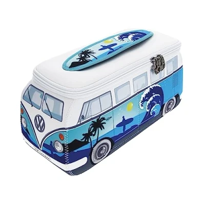 Immagine di BRISA VW Collection Volkswagen Beauty case da viaggio in Neoprene, porta oggetti con manico, Campervan Bus T1 design (Surf/Azzurro/Piccolo 23 x 11 8 cm)