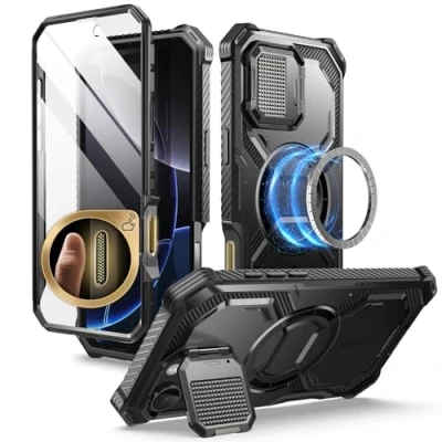 Immagine di i Blason Armorbox Cover per iPhone 16 Pro Max 2024 con Fotocamera [Compatibile MagSafe] Custodia Robusta tutto il Corpo Proteggi Schermo Integrato e Supporto (Nero)
