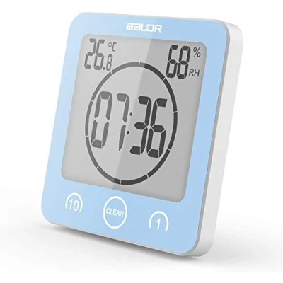 Immagine di Suhey Orologio Digitale LCD per Doccia, da Bagno Doccia Impermeabile Polso Temperatura umidità Parete Cucina Timer (Blu)