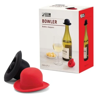 Immagine di Monkey Business tappo per vino in silicone, sigilla la bottiglia e mantiene il fresco, accessori carini, gadget da cucina, a bombetta (set 2)