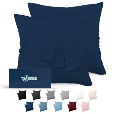 Immagine di Federe Cuscini 80x80 (Set 2) Dreamzie in Microfibra OEKO TEX Certificazione Copri Cuscino Dolce Blu Scuro