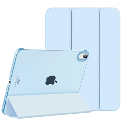 Immagine di MoKo Custodia Compatibile con iPad 10 Generazione 2022 10,9&quot;, Coperchio Tripieghevole, Retro Traslucido in Pelle PU e PC, Auto Riattivazione Standb, Cielo Blu