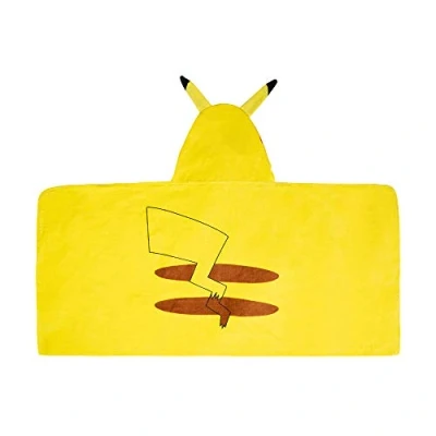Immagine di Franco Kids Asciugamano da bagno e spiaggia in morbida spugna di cotone con cappuccio, 61 x 127 cm, Pokemon Pikachu