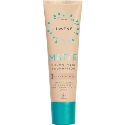 Immagine di Lumene Matt Control Fondotinta senza olio per pelli grasse e miste, copertura completa, con Arctic Cloudberry, 30 ml (1 beige classico SPF20)