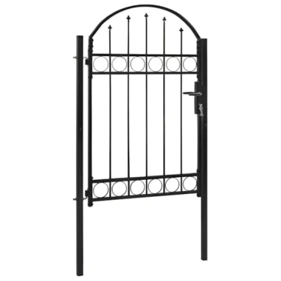 Immagine di vidaXL Cancello Recinzione ad Arco Pedonale Antiruggine Robusto con Serratura e Montanti Recinto Giardino in Acciaio 100x150 cm Nero