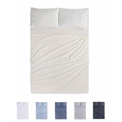 Immagine di Todocama Set di lenzuola da 4 pezzi 4002 Lenzuolo con angoli Sopra Due federe 50 x 80 cm (letto 90 190/200 cm, beige)