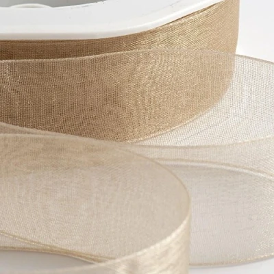 Immagine di Italian Options Nastro in organza chiffon, 7 mm x 50 m, colore: Beige