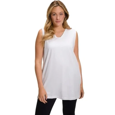 Immagine di Ulla Popken Top Basic a V Maglietta, Bianco Neve, 52 54 Donna