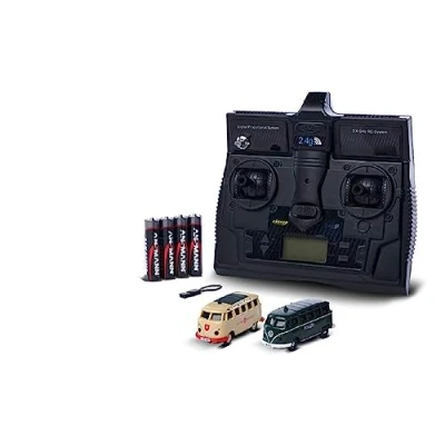 Immagine di Carson 500504152 1:87 VW T1 Police+ Maltese Combo 2.4GHz LCD modello pronto per la guida, telecomando a 2,4 GHz con connessione ricarica, incluse batterie trasmettitore 4xAAA
