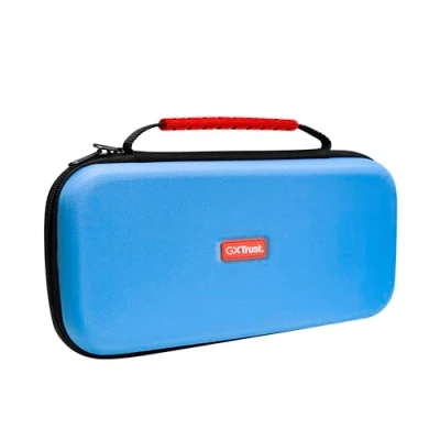 Immagine di GXTrust 1251B Custodia Nintendo Switch 2, Cover Anti Graffio Protettiva con Design Antiurto, Manico, Spazio per 4 Joycon, Porta Tasche Cinturini e 12 Giochi, Blu