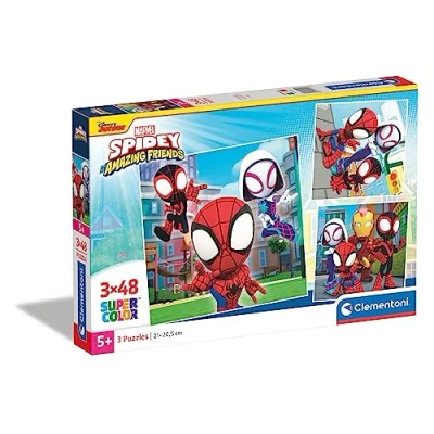 Immagine di Clementoni Marvel Spidey And His Amazing Friends Supercolor 3x48 (Include 3 48 Pezzi) Bambini 5 Anni, Puzzle Cartoni Animati Made in Italy, Colore Multilingua, 25294