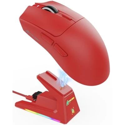 Immagine di ATTACK SHARK X1 Mouse da Gioco con Dock di Ricarica Magnetico, Sensore PixArt PAW3395PRO, 40000DPI, BT/2.4G Wireless/Cablato, 53g SUPERLIGHT Mouse, 100M Microinterruttori, per PC/Mac Rosso