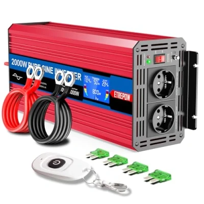 Immagine di ETREPOW 2000w Inverter 12v 220v Onda Sinusoidale Pura Trasformatore Con 2 Prese EU e USB, Telecomando Senza Fili,Display LCD picco 4000w