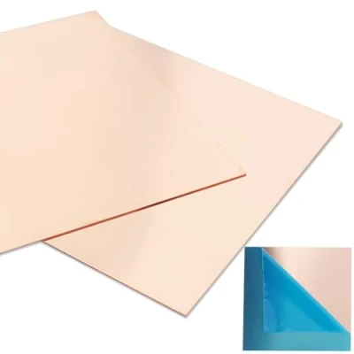 Immagine di 2 Pz 99,9% + Fogli di Rame Puro, 15,2 cm x 0,5 mm spessore, Calibro 24, Senza Graffi, Piastra con Pellicola