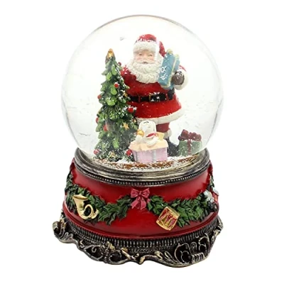 Immagine di Dekohelden24 Grande palla di neve, Babbo Natale con cane e regali, suono su base finemente decorata, dimensioni (L x P A): 10 14 cm, sfera Ø cm