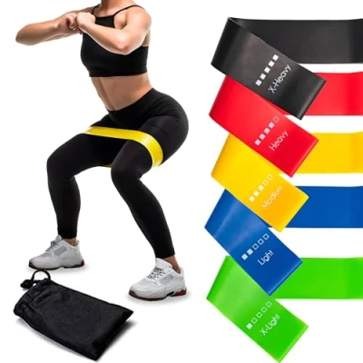 Immagine di unycos Elastici Fitness, Set di 5, in Lattice con Custodia, Livelli Resistenza X Light, Medium, Heavy, 5 40 lb, 600 mm Palestra Casa per Uomini e Donne