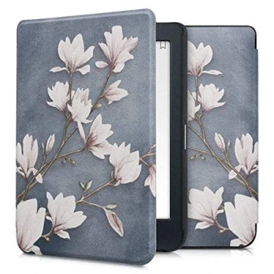 Immagine di kwmobile Custodia eReader Compatibile con Kobo Nia Cover eBook Reader Flip Case marrone grigio/bianco/grigio blu Magnolie