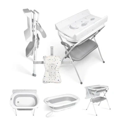 Immagine di Ms vasca da bagno con gambe, fasciatoio, cuscino riduttore e cestino portaoggetti Comodo, facile riporre, tappo gambe antiscivolo, pieghevole portatile