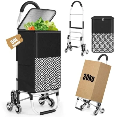 Immagine di Trolley per la spesa in alluminio da 44 litri, con vano frigorifero, pieghevole, carrello, carrello della spesa, 6 ruote, colore nero