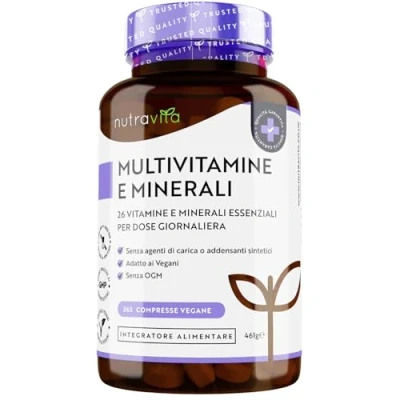 Immagine di Multivitaminico e Minerali 365 Compresse Vegane (Fornitura di 1 anno) Completo con 26 Vitamine Essenziali Integratore Uomo Donne Nutravita