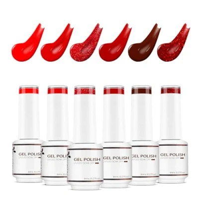 Immagine di Nicedeco Kit Smalto Semipermanente Rosso Unghie Rosa Smalti Gel per Lampada UV LED Soak Off Nail Polish Normal Set 19, 6x8ML