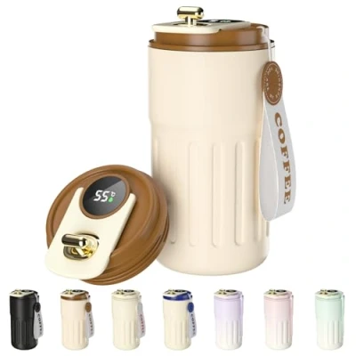 Immagine di Homealexa Tazza da Caffè con Display Digitale, 410 ml, 316 in Acciaio Inox, Viaggio, Isolata, a Prova di Perdite, Coperchio per