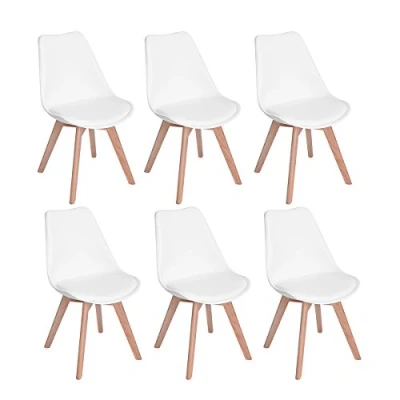 Immagine di H.J WeDoo Set di 6 Sedie Sala da Pranzo Imbottite Moderne, Cucina con Gambe in Faggio, Bianco