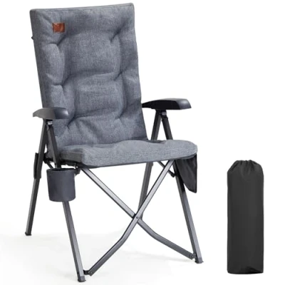Immagine di EVER ADVANCED sedia da campeggio pieghevole con schienale regolabile in 4 posizioni fino a 150 kg, spessore 6 cm, imbottita tasca laterale, porta bevande, giardino, alto,