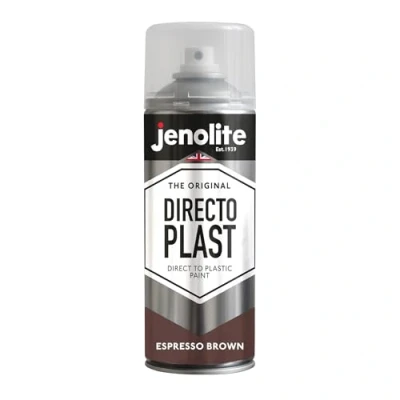 Immagine di JENOLITE Directoplast Vernice lucida MARRONE ESPRESSO 400ml spray multisuperficie Per tutti i tipi di plastica Nessun primer richiesto RAL8017