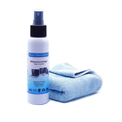 Immagine di Blum Manufaktur 100ml Pulitore per schermo piatto + panno microfibra 30x30 cm Pulizia perfetta di tutti gli schermi e display. senza striature strisce.