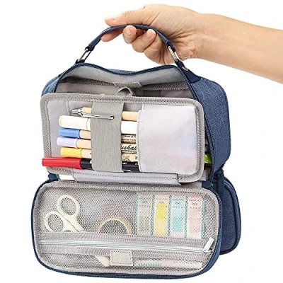 Immagine di EULANT Astuccio Scuola,Astuccio Grande con 3 Scomparti per Elementare Medie Superiore Studenti,Astuccio Portapenne/Trousse Cosmetici Ragazza,Blu