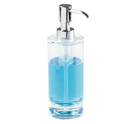 Immagine di iDesign Dispenser sapone ricaricabile, Elegante erogatore da 295 ml, Dosatore in plastica per lozioni e saponi, trasparente argento