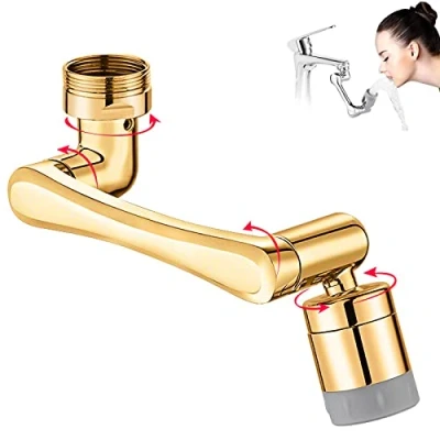 Immagine di Raccordo per Rubinetto, Aeratore Rubinetto Girevole A 1440, Filtro Antispruzzo con 2 modalità di Flusso d&#039;Acqua, Prolunga Multifunzionale Cucina/Bagno,d&#039;oro