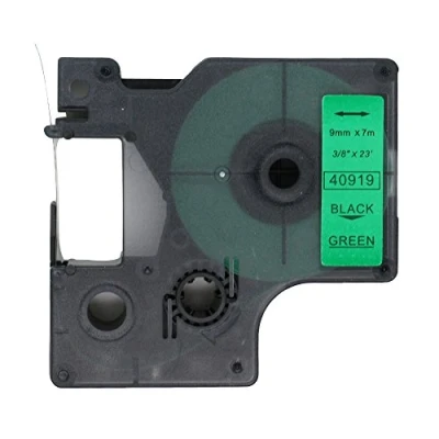 Immagine di BROVACS 1 confezione di nastro adesivo nero su verde compatibile per DYMO D1 40919 9 mm 3/8&quot; OPA2119