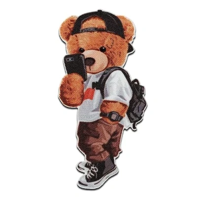 Immagine di Mono Quick Orso con telefono animale Toppe Termoadesive Patch Toppa Ricamate, Misura: 8,6 x 4,3 cm