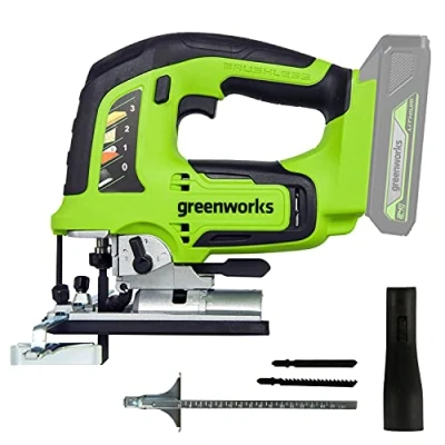 Immagine di Greenworks GD24JS Seghetto Alternativo a Batteria, 3000 colpi/min., Base Regolabile Fino 45, Attacco Aspiratore, SENZA Batteria 24V e Caricabatterie, Garanzia 3 Anni