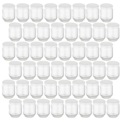 Immagine di gouveo Set di 48 vasetti da 190 ml, rotondi, con coperchio a vite, colore bianco, piccoli barattoli tappo per conservare e