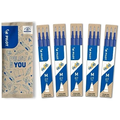 Immagine di Pilot Frixion Set di 5 ricariche con inchiostro cancellabile in blu, compatibile Ball e Clicker spessore medio mina per penna a sfera