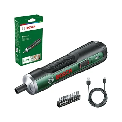 Immagine di Bosch Home and Garden Cacciavite a batteria PushDrive Starter Set (3,6V; 1,5Ah; 5,0 Nm; 10 punte per cacciavite; con cavo caricabatteria micro USB; in confezione di cartone)