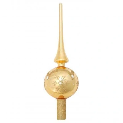 Immagine di Dekohelden24 Lauschaer Decorazione per albero di Natale, con brillantini, motivo fiocco neve, lunghezza circa 28 cm, colore: oro lucido