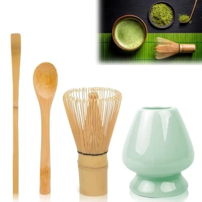 Immagine di matcha kit Set Frusta 4 pezzi include cucchiaio per e supporto in ceramica ideale preparazione cerimonie del tè colore ciano