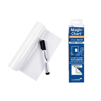 Immagine di Legamaster 7 159100 A4 Magic Chart Notes Whiteboard, fogli elettrostatici riposizionabili, include 25 bianchi (20 x 30 cm), Bianco