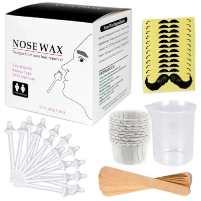 Immagine di Nose Wax Kit di cera per il naso uomini e donne la rimozione dei peli del con 100g naso, 20 applicatori punta sicura, 10 contenitori 8 modelli baffi
