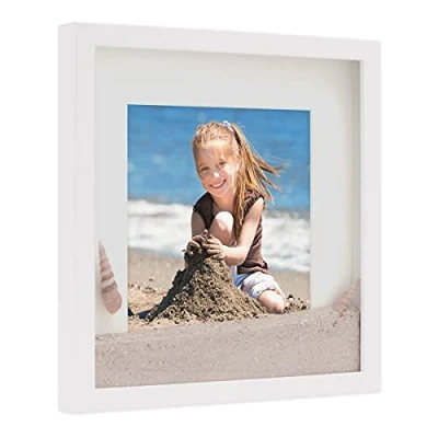 Immagine di PHOTOLINI 3D cornice 40x40 cm bianco, profonda con vetro e passe partout, per oggetti fino a 1,5 di profondità, legno MDF perfetta il fai da te come regalo