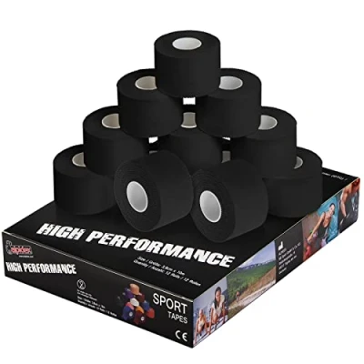 Immagine di ALPIDEX 12 x Sport Tape 3,8 cm 10 Nastro Adesivo Molti Colori 100% Cotone Non Elastico, Colore:Nero