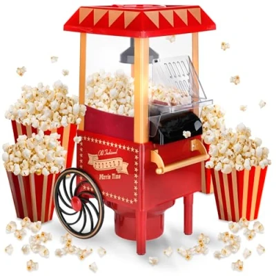 Immagine di NK Palcorn Retro, macchina popcorn elettrico 1200 W, pulsante facile da usare, preparazione pronta in 2 minuti, aria calda, dimensioni 0,3 l, portatile, ideale per la casa